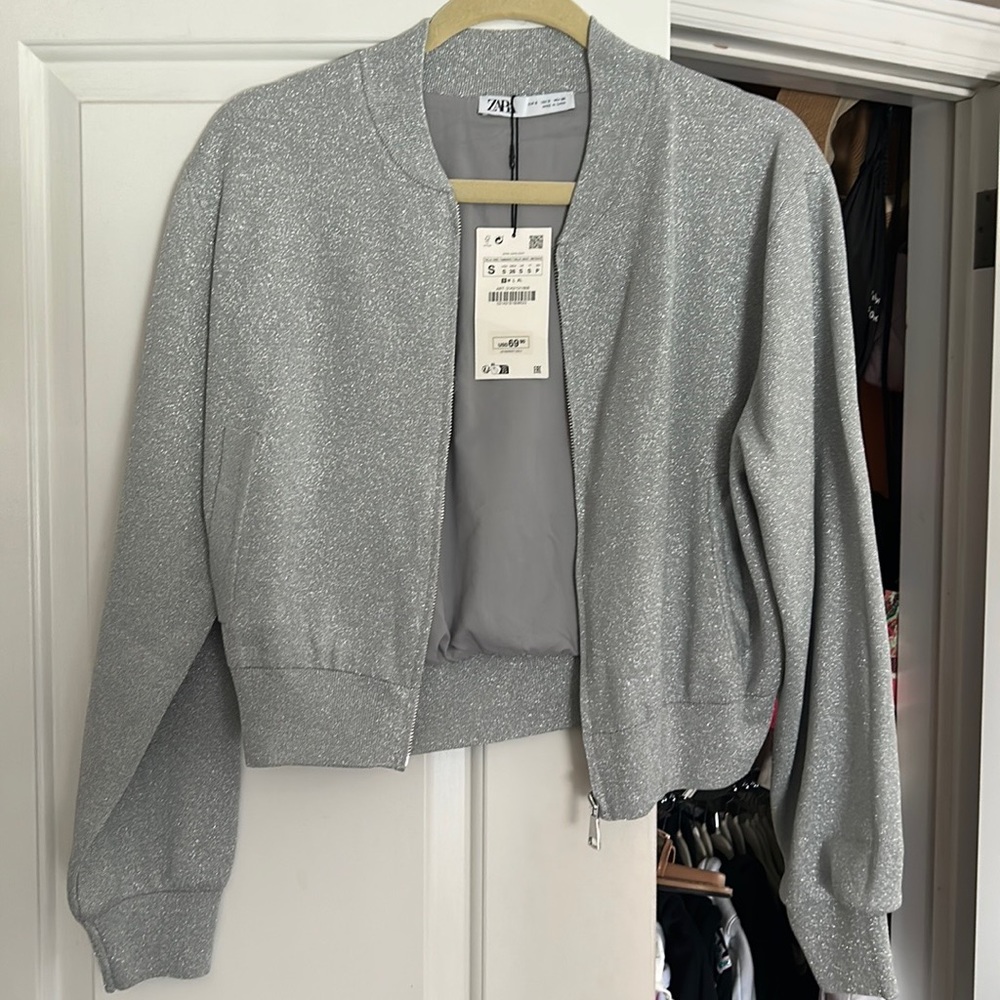 Zara cropped metallic bomber jacket Size Small